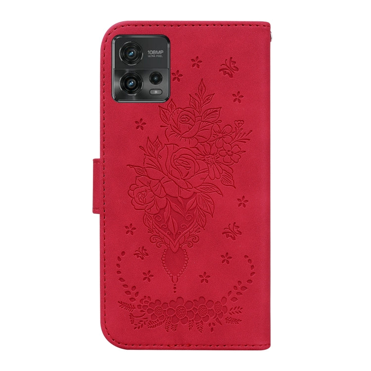 For Motorola Moto G72 Butterfly Rose Embossed Leather Phone Case