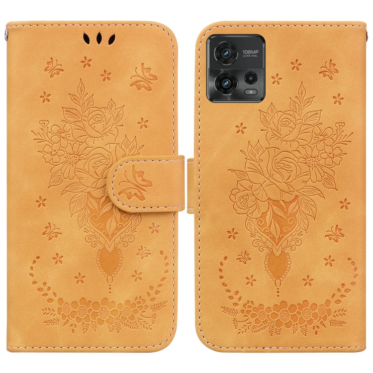 For Motorola Moto G72 Butterfly Rose Embossed Leather Phone Case