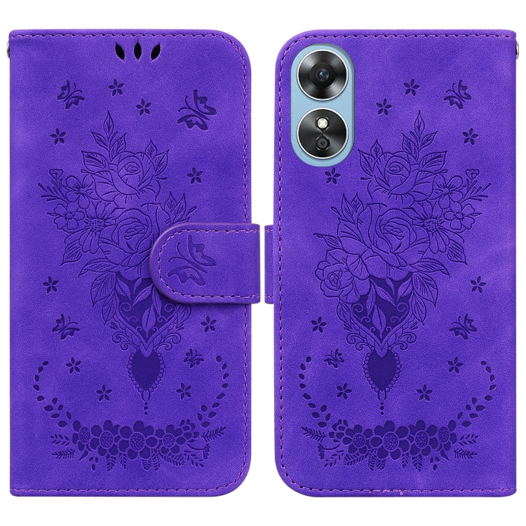 For OPPO A17 Butterfly Rose Embossed Leather Phone Case