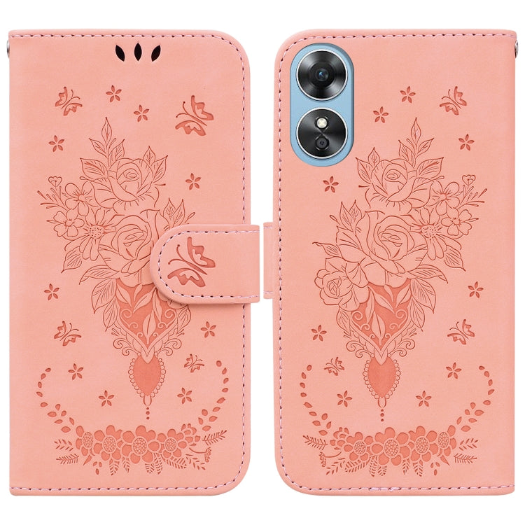 For OPPO A17 Butterfly Rose Embossed Leather Phone Case
