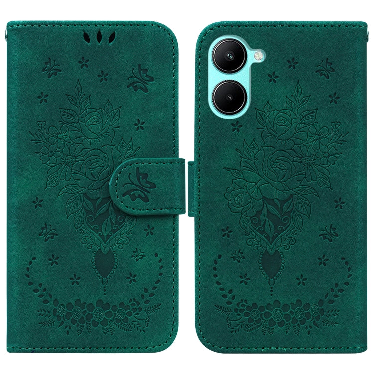 For Realme C33 Butterfly Rose Embossed Leather Phone Case