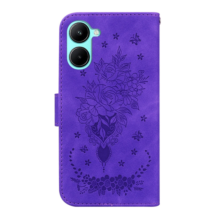 For Realme C33 Butterfly Rose Embossed Leather Phone Case