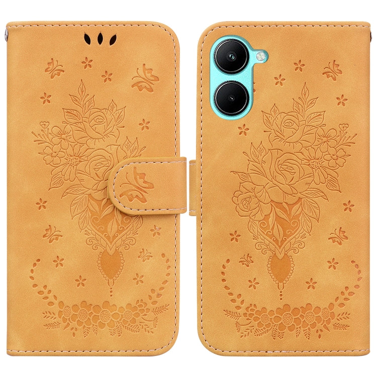For Realme C33 Butterfly Rose Embossed Leather Phone Case