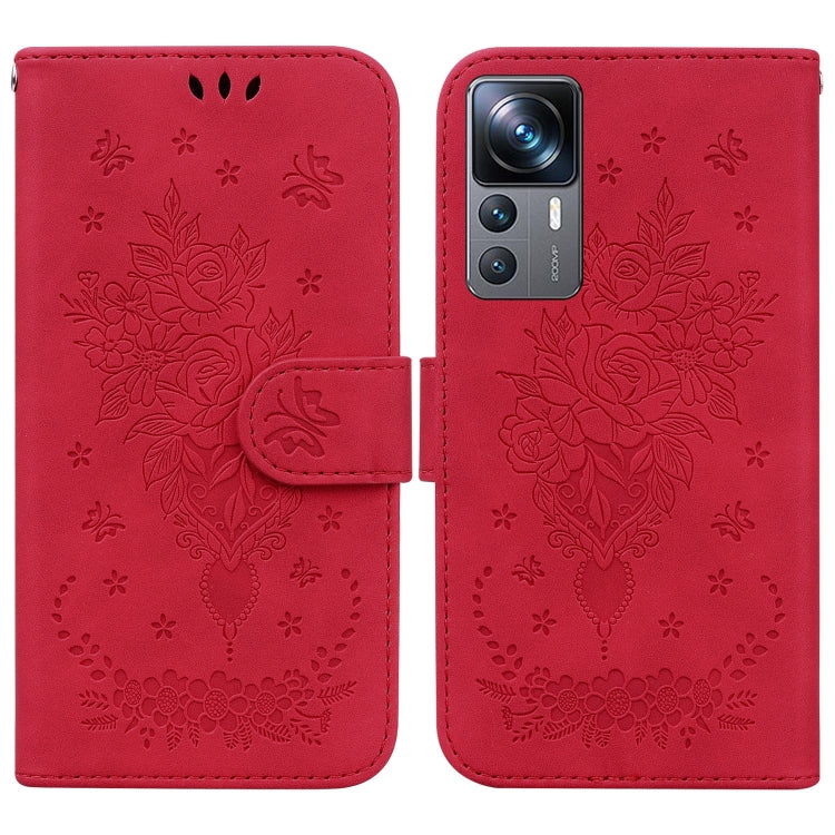 For Xiaomi 12T Pro Butterfly Rose Embossed Leather Phone Case