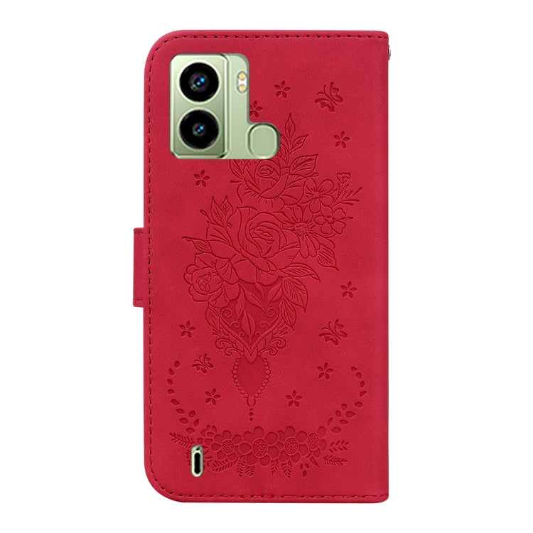 For Tecno Pop 6 Fingerprint Butterfly Rose Embossed Leather Phone Case