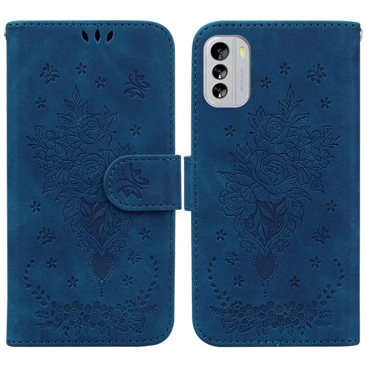 For Nokia G60 Butterfly Rose Embossed Leather Phone Case