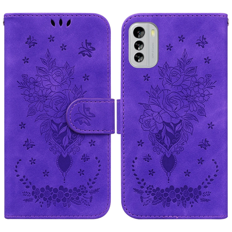 For Nokia G60 Butterfly Rose Embossed Leather Phone Case