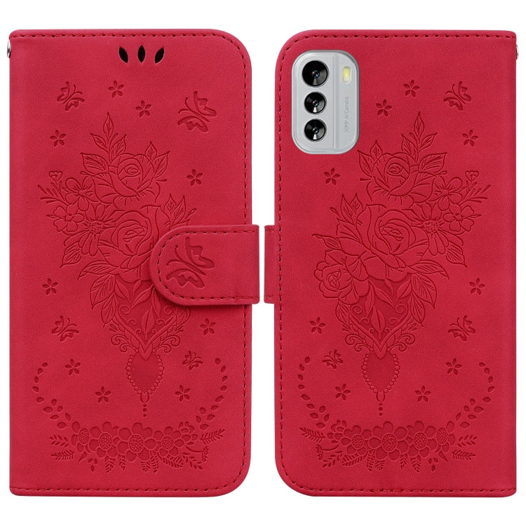 For Nokia G60 Butterfly Rose Embossed Leather Phone Case