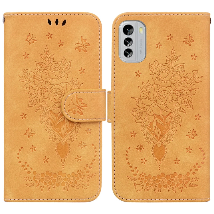 For Nokia G60 Butterfly Rose Embossed Leather Phone Case