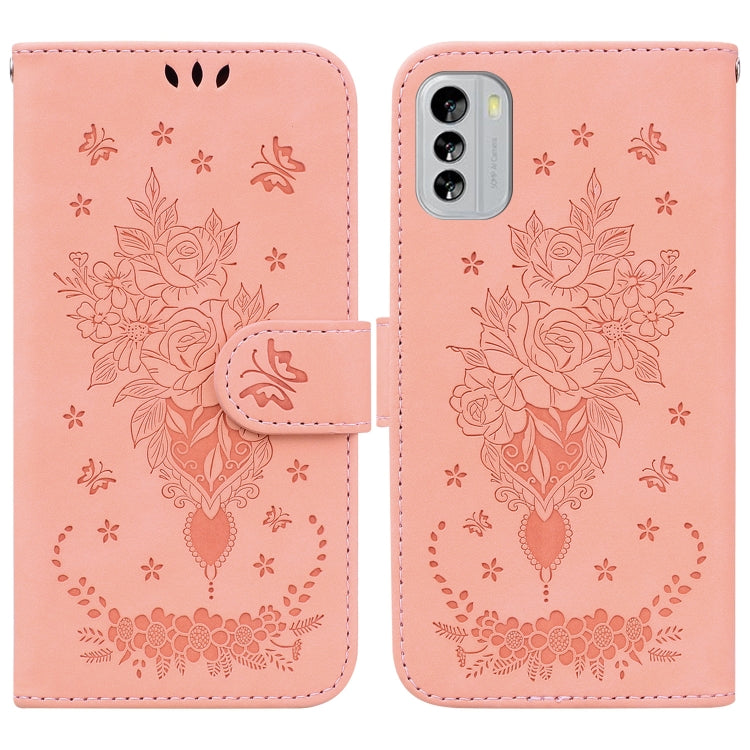 For Nokia G60 Butterfly Rose Embossed Leather Phone Case
