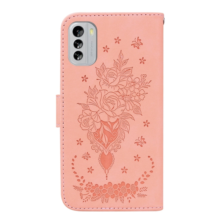 For Nokia G60 Butterfly Rose Embossed Leather Phone Case