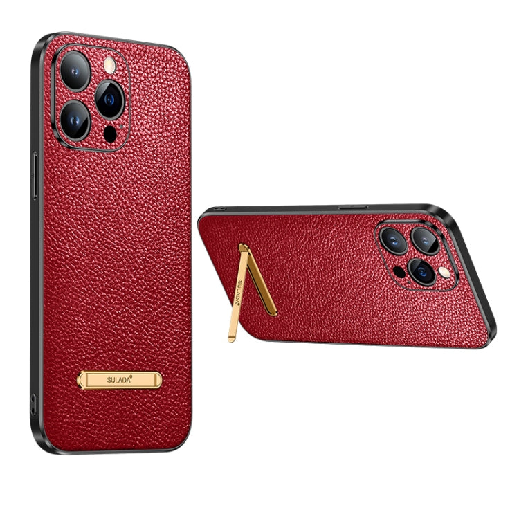 For iPhone 14 SULADA Invisible Bracket Leather Back Cover Phone Case