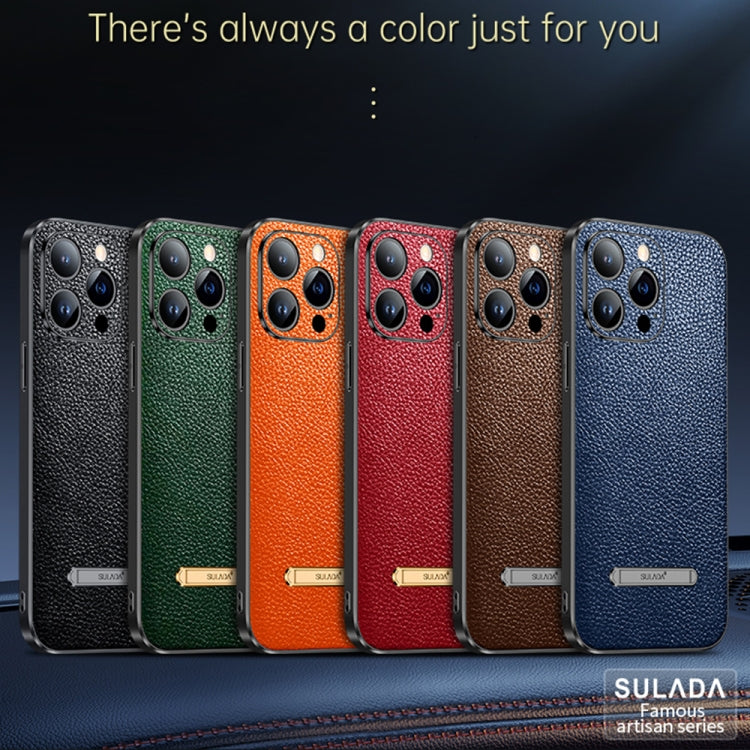 For iPhone 14 SULADA Invisible Bracket Leather Back Cover Phone Case