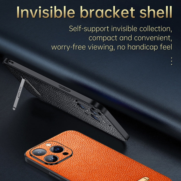 For iPhone 14 SULADA Invisible Bracket Leather Back Cover Phone Case