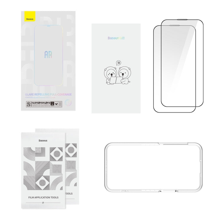 For iPhone 14 / 13 Pro / 13 2pcs Baseus 0.3mm Glare Repelling Full-Coverage HD Tempered Glass Screen Protector
