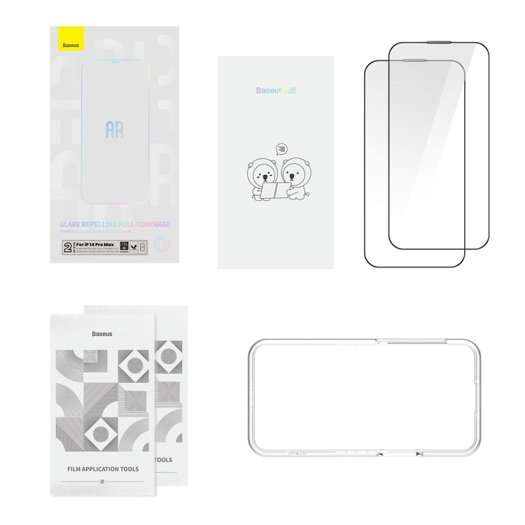 For iPhone 14 Pro Max 2pcs Baseus 0.3mm Glare Repelling Full-Coverage HD Tempered Glass Screen Protector