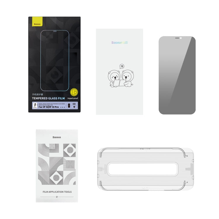 For iPhone 12/12 Pro Baseus 0.3mm Crystal Privacy Protection Tempered Glass Screen Protector with Dust Filter