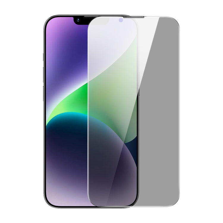 For iPhone 14 Plus / 13 Pro Max Baseus 0.3mm Crystal Privacy Protection Tempered Glass Screen Protector with Dust Filter