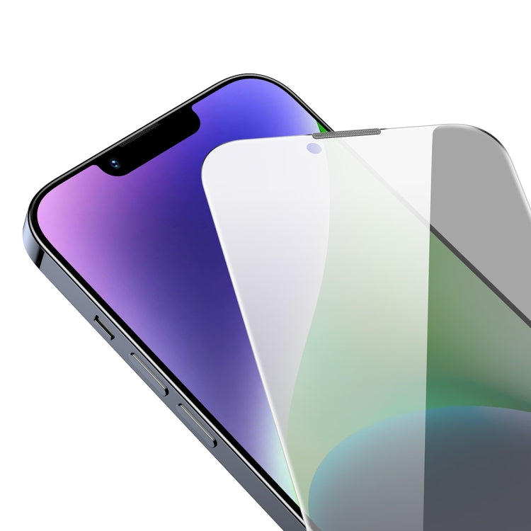 For iPhone 14 Plus / 13 Pro Max Baseus 0.3mm Crystal Privacy Protection Tempered Glass Screen Protector with Dust Filter