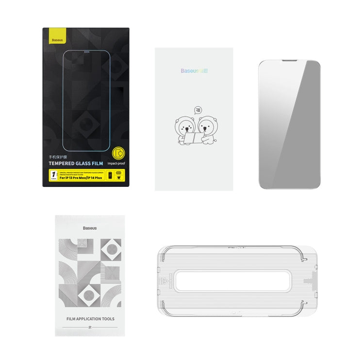For iPhone 14 Plus / 13 Pro Max Baseus 0.3mm Crystal Privacy Protection Tempered Glass Screen Protector with Dust Filter