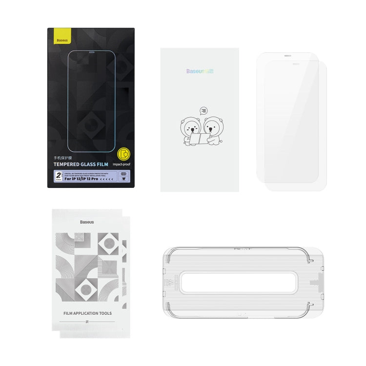 For iPhone 12/12 Pro 2pcs Baseus 0.3mm Crystal HD Tempered Glass Screen Protector with Dust Filter