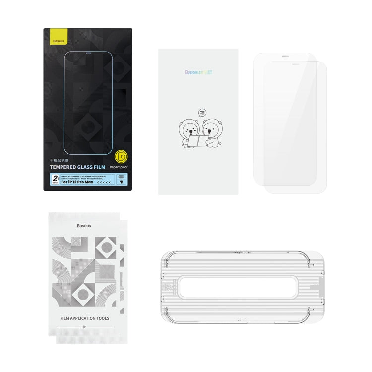 For iPhone 12 Pro Max 2pcs Baseus 0.3mm Crystal HD Tempered Glass Screen Protector with Dust Filter