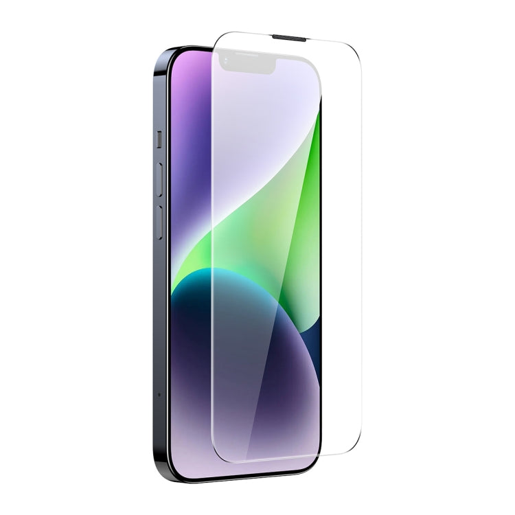 For iPhone 14 Plus / 13 Pro Max 2pcs Baseus 0.3mm Crystal HD Tempered Glass Screen Protector with Dust Filter