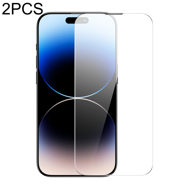 For iPhone 14 Pro Max 2pcs Baseus 0.3mm Crystal HD Tempered Glass Screen Protector with Dust Filter