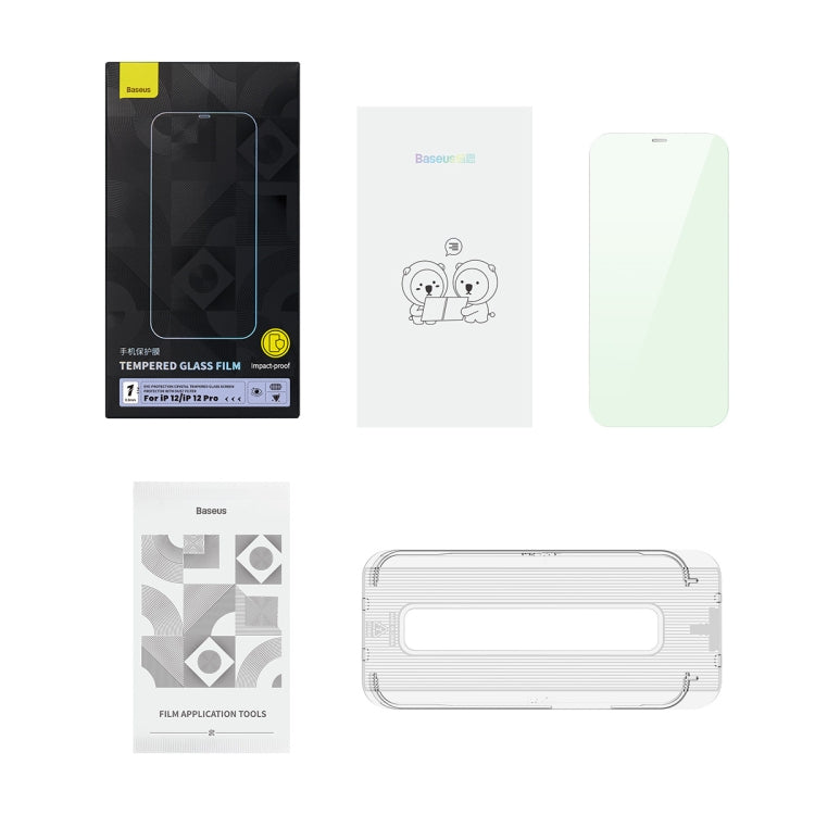For iPhone 12/12 Pro Baseus 0.3mm Eye-Protection Crystal Tempered Glass Screen Protector with Dust Filter