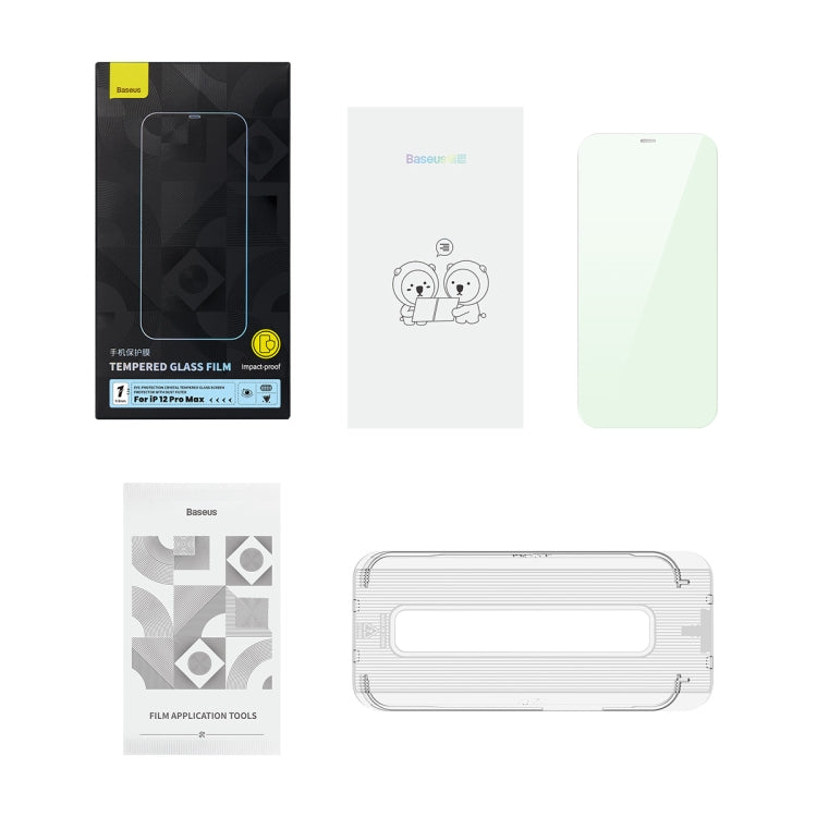 For iPhone 12 Pro Max Baseus 0.3mm Eye-Protection Crystal Tempered Glass Screen Protector with Dust Filter