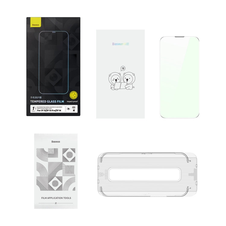 For iPhone 14 / 13 Pro / 13 Baseus 0.3mm Eye-Protection Crystal Tempered Glass Screen Protector with Dust Filter
