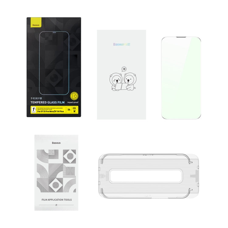 For iPhone 14 Plus / 13 Pro Max Baseus 0.3mm Eye-Protection Crystal Tempered Glass Screen Protector with Dust Filter