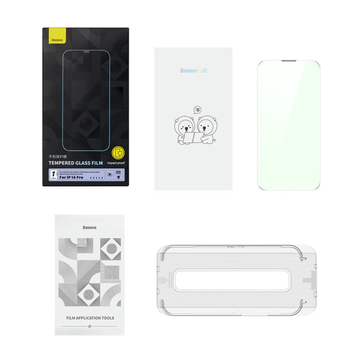 For iPhone 14 Pro Baseus 0.3mm Eye-Protection Crystal Tempered Glass Screen Protector with Dust Filter