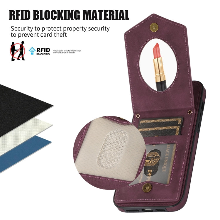 For iPhone 14 Rhombic Texture RFID Phone Case with Lanyard & Mirror