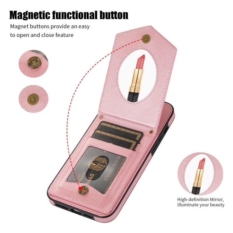 For iPhone 13 Rhombic Texture RFID Phone Case with Lanyard & Mirror