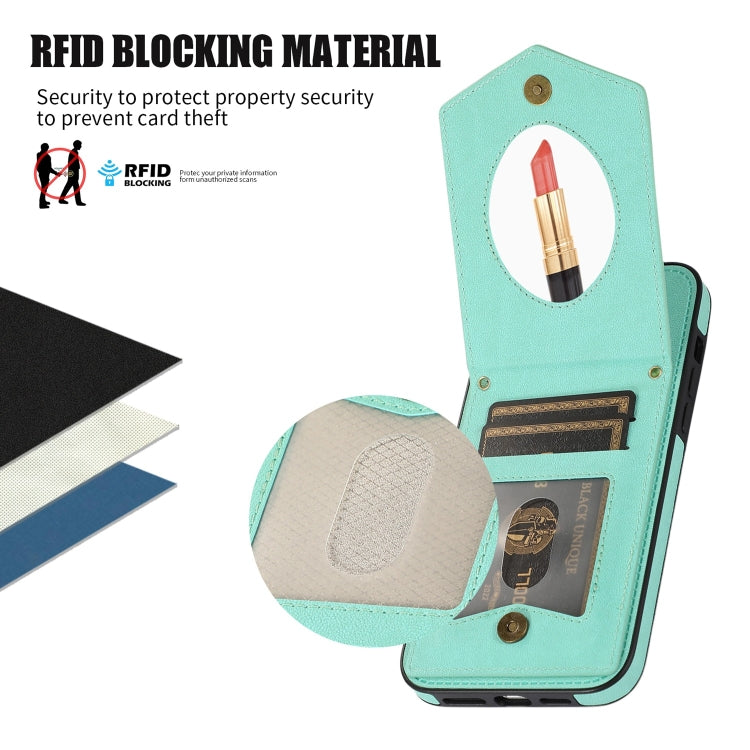 For iPhone 13 mini Rhombic Texture RFID Phone Case with Lanyard & Mirror