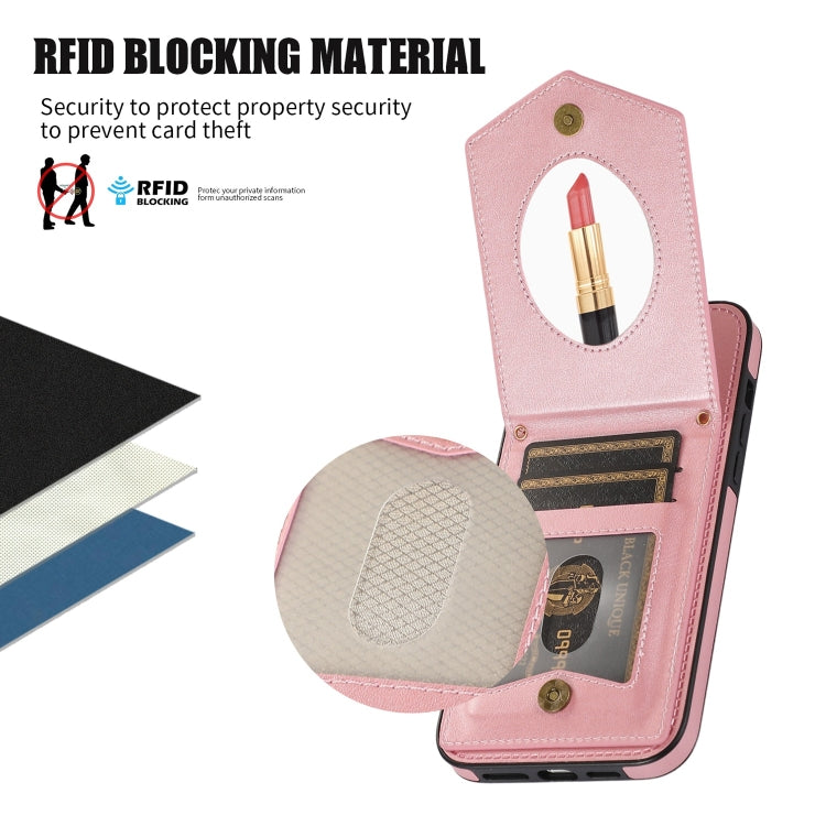 For iPhone 13 mini Rhombic Texture RFID Phone Case with Lanyard & Mirror