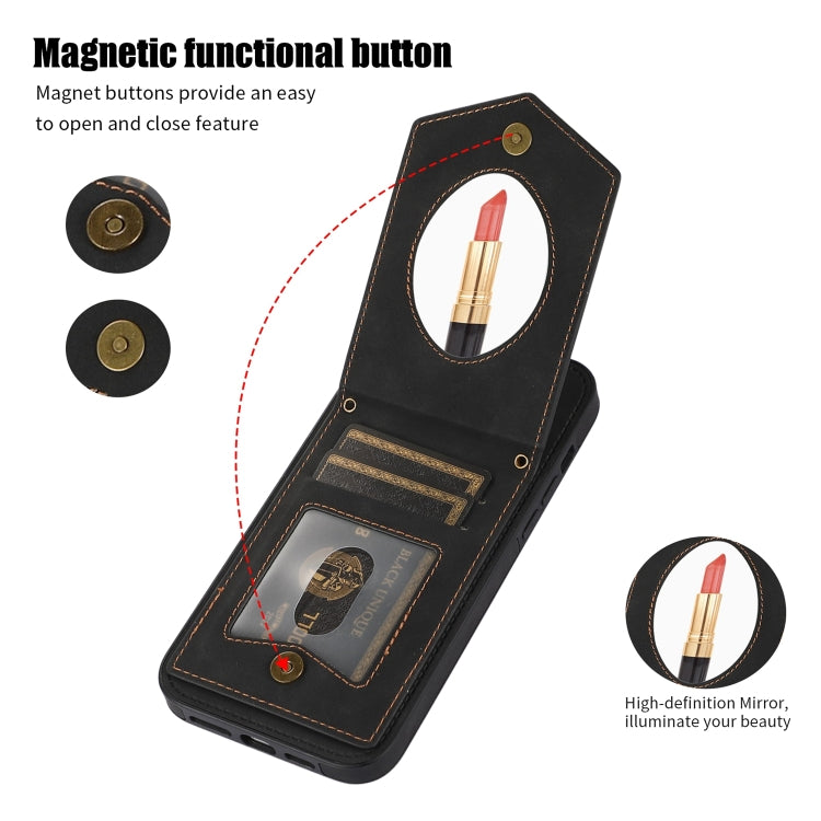 For iPhone 13 mini Rhombic Texture RFID Phone Case with Lanyard & Mirror