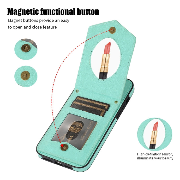 For iPhone 12 Pro Max Rhombic Texture RFID Phone Case with Lanyard & Mirror