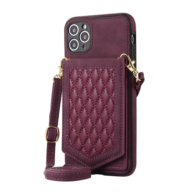 For iPhone 11 Pro Max Rhombic Texture RFID Phone Case with Lanyard & Mirror
