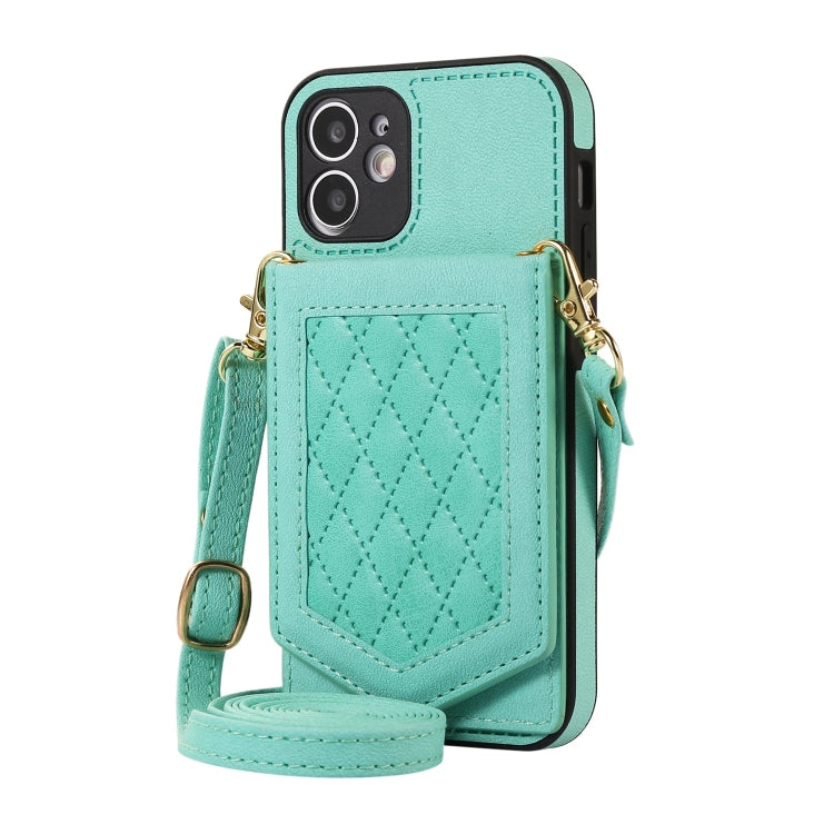 For iPhone 11 Rhombic Texture RFID Phone Case with Lanyard & Mirror