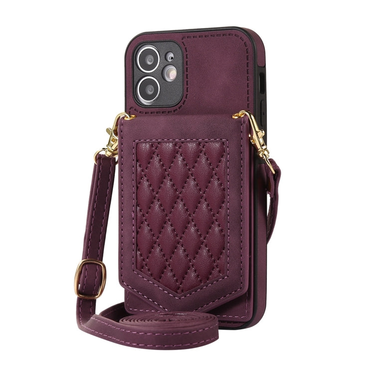 For iPhone 11 Rhombic Texture RFID Phone Case with Lanyard & Mirror