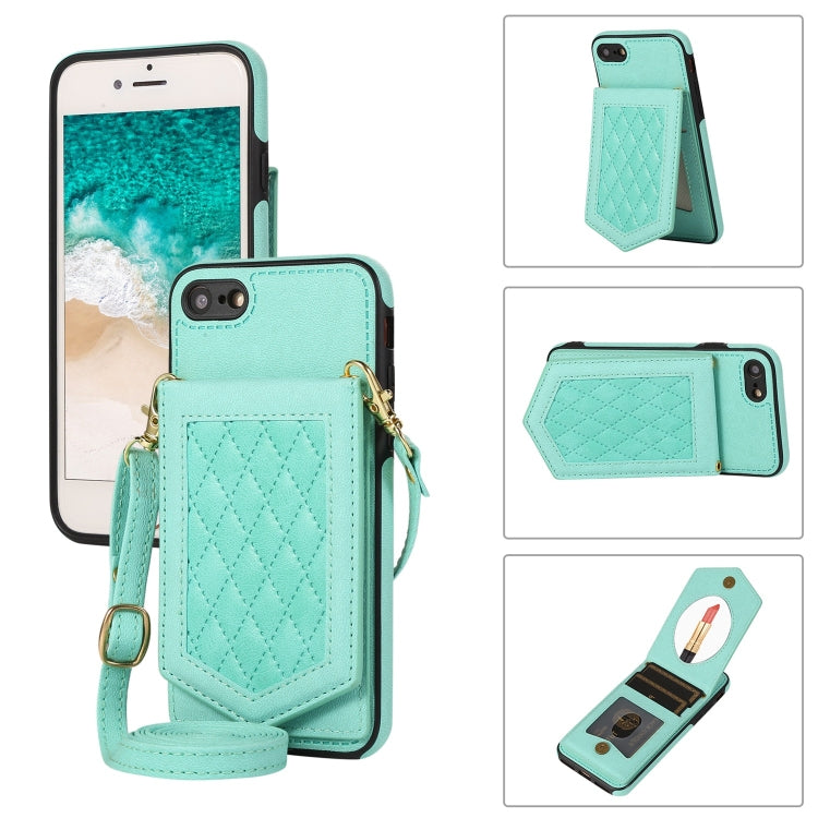 For iPhone SE 2022 / SE 2020 / 8 / 7 Rhombic Texture RFID Phone Case with Lanyard & Mirror