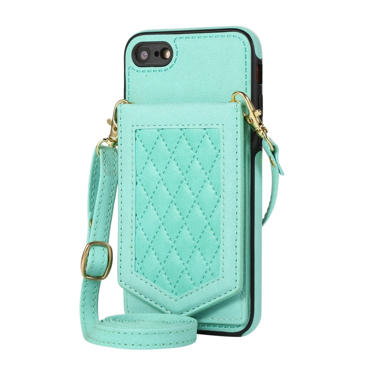 For iPhone SE 2022 / SE 2020 / 8 / 7 Rhombic Texture RFID Phone Case with Lanyard & Mirror