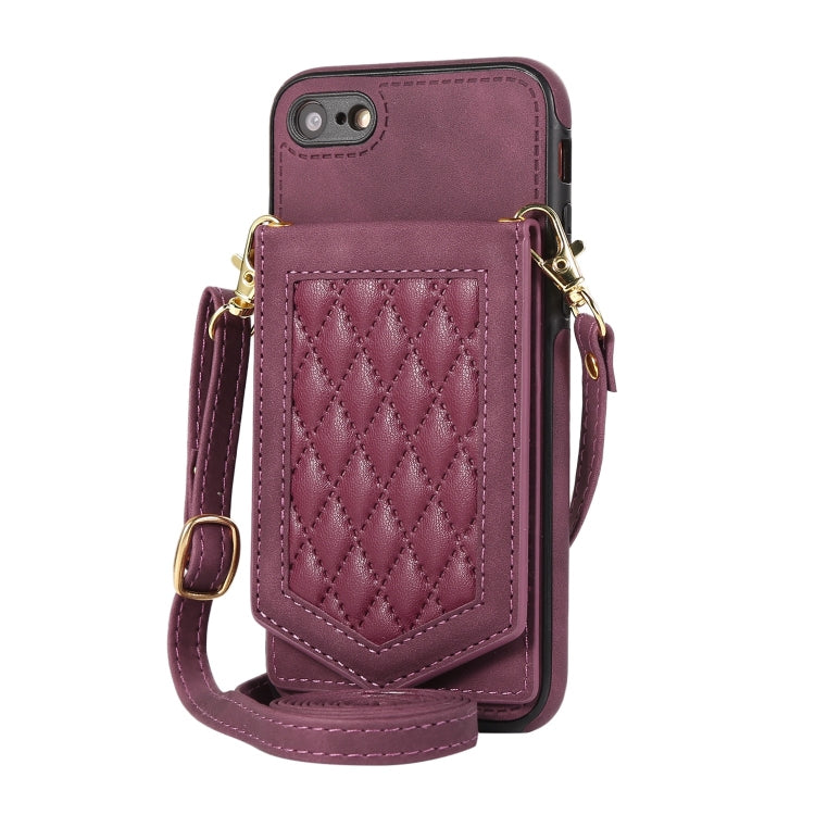 For iPhone SE 2022 / SE 2020 / 8 / 7 Rhombic Texture RFID Phone Case with Lanyard & Mirror