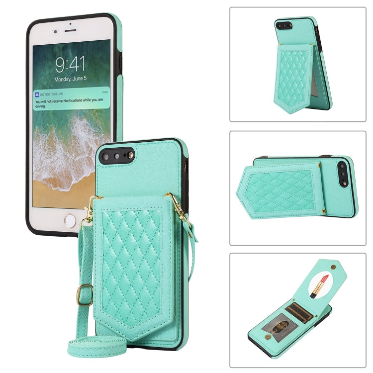For iPhone 8 Plus / 7 Plus Rhombic Texture RFID Phone Case with Lanyard & Mirror