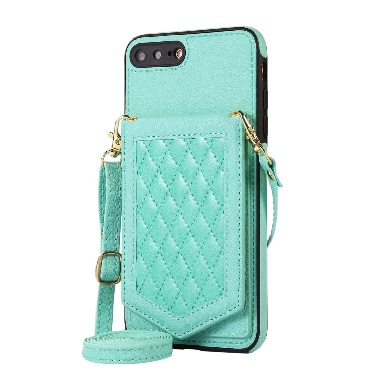 For iPhone 8 Plus / 7 Plus Rhombic Texture RFID Phone Case with Lanyard & Mirror