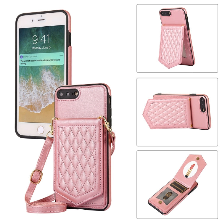For iPhone 8 Plus / 7 Plus Rhombic Texture RFID Phone Case with Lanyard & Mirror
