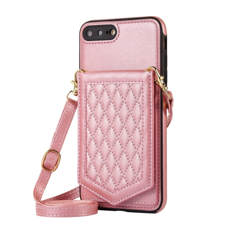 For iPhone 8 Plus / 7 Plus Rhombic Texture RFID Phone Case with Lanyard & Mirror