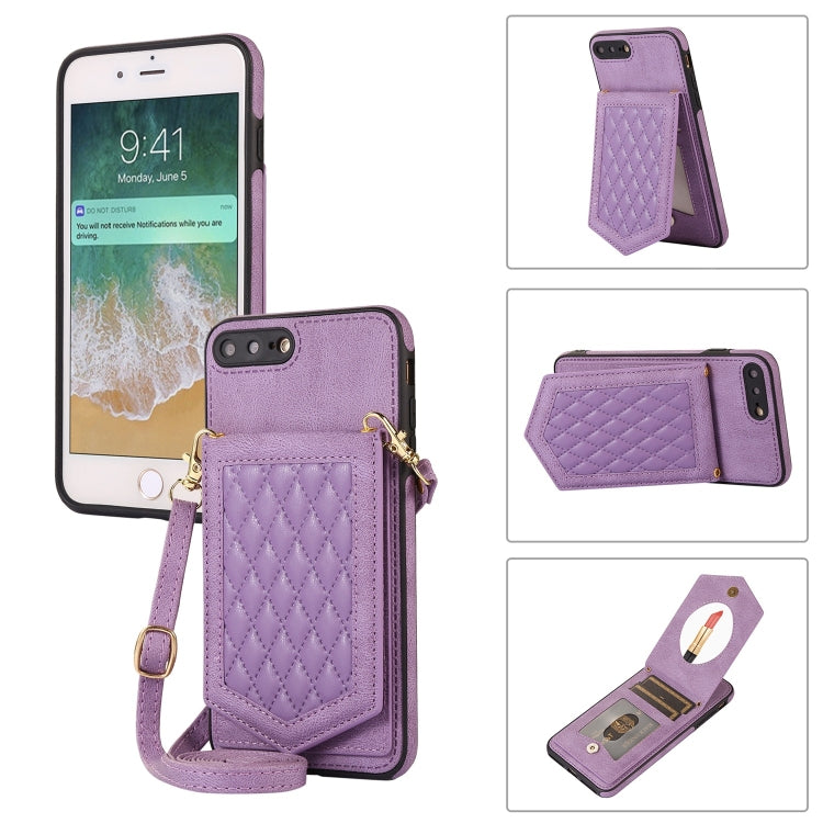 For iPhone 8 Plus / 7 Plus Rhombic Texture RFID Phone Case with Lanyard & Mirror